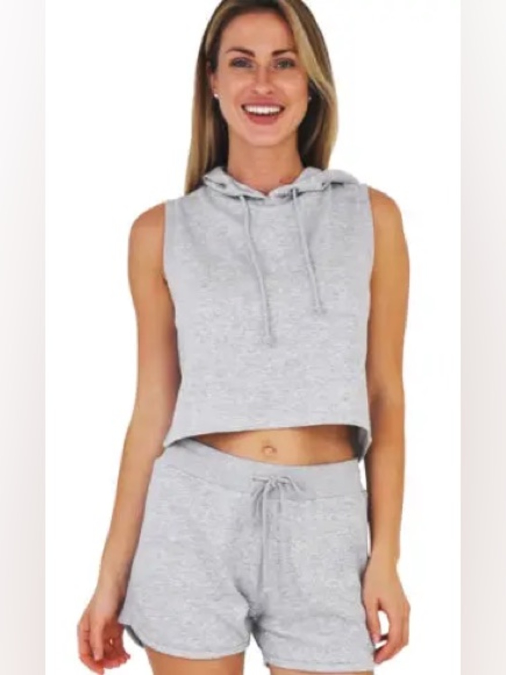 Tresics Light Gray Knit Lounge Shorts with Drawstring